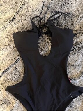 Classic Black Cutout One-Piece Swimsuit with Tie-Back Straps